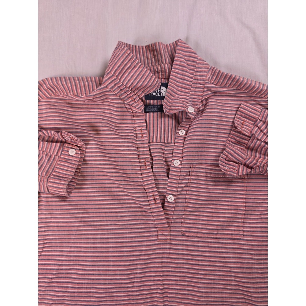 The North Face Womens Small Pink Striped Cotton Long Sleeve Blouse Top